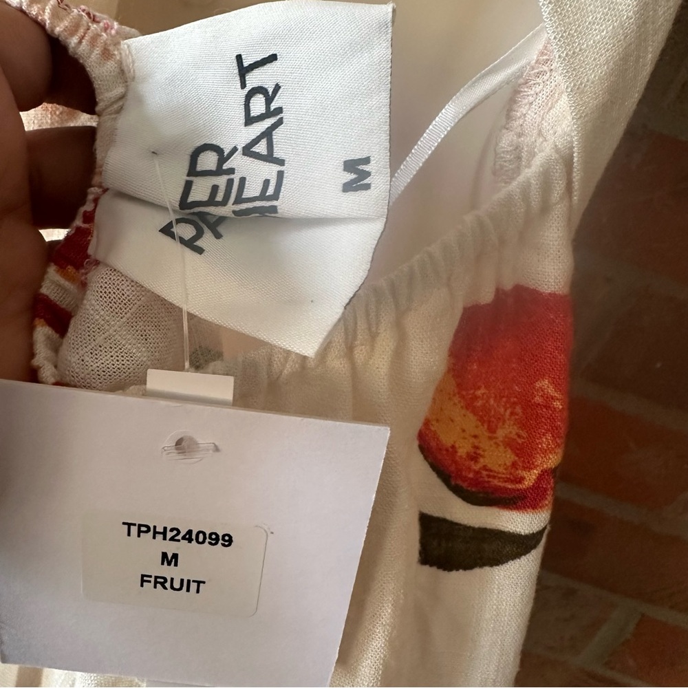 Paper Heart Anthropologie Fresh Fruits Berries Peaches Linen Blend Maxi Dress M - Picture 6 of 10